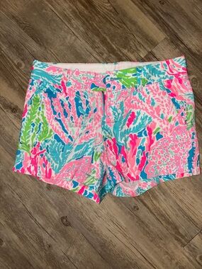 Lilly Pulitzer Neon Coral Leaf Print Bermuda Shorts